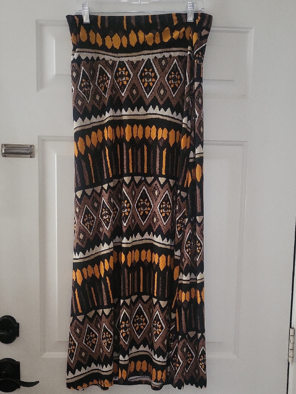 Azules Orange, Black & Brown Aztec Maxi Skirt